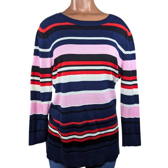 Halogen Sweaters - Halogen Women's Large Striped Multicolor Lightweight 3/4 Sleeve Cotton Sweater